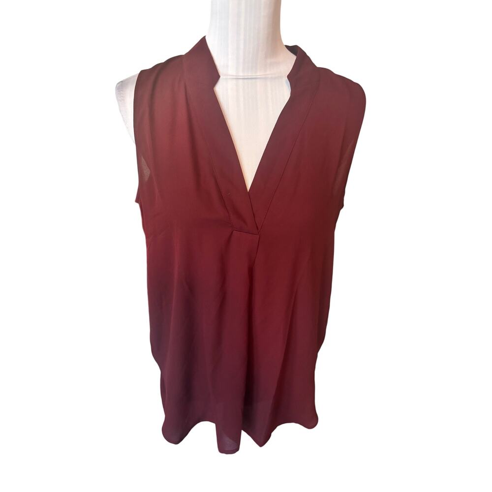 Banana Republic Burgundy Sleeveless Blouse Split-Neck Size M